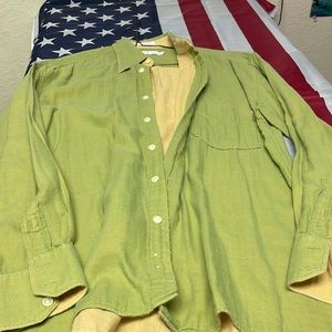 Bueno twin soft green /mustard cotton linen button dwn